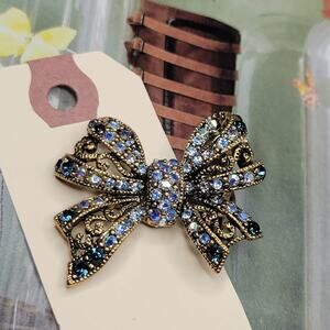 Vintage WEIN Blue Swarovski Crystal Rhinestone Bow Deign Hair Pin Clip